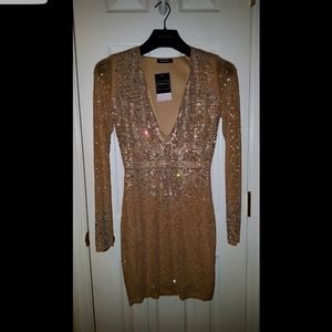 Nude Very Stretchy Curve Hugging  Rhinestone Dress